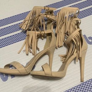 Nude fringe heels!